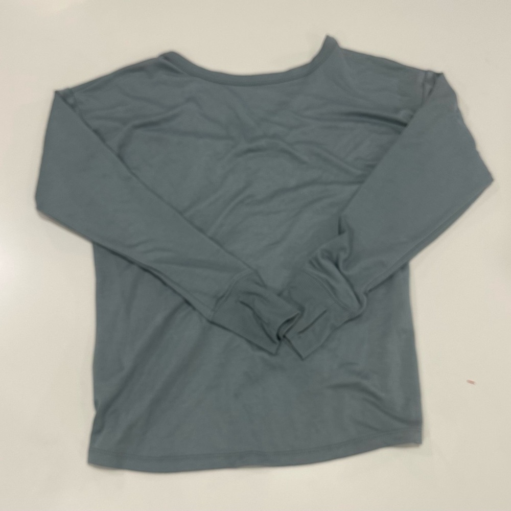 Freely V-Neck Ruched Long Sleeve Top in Dusty Blue - Picture 2 of 6